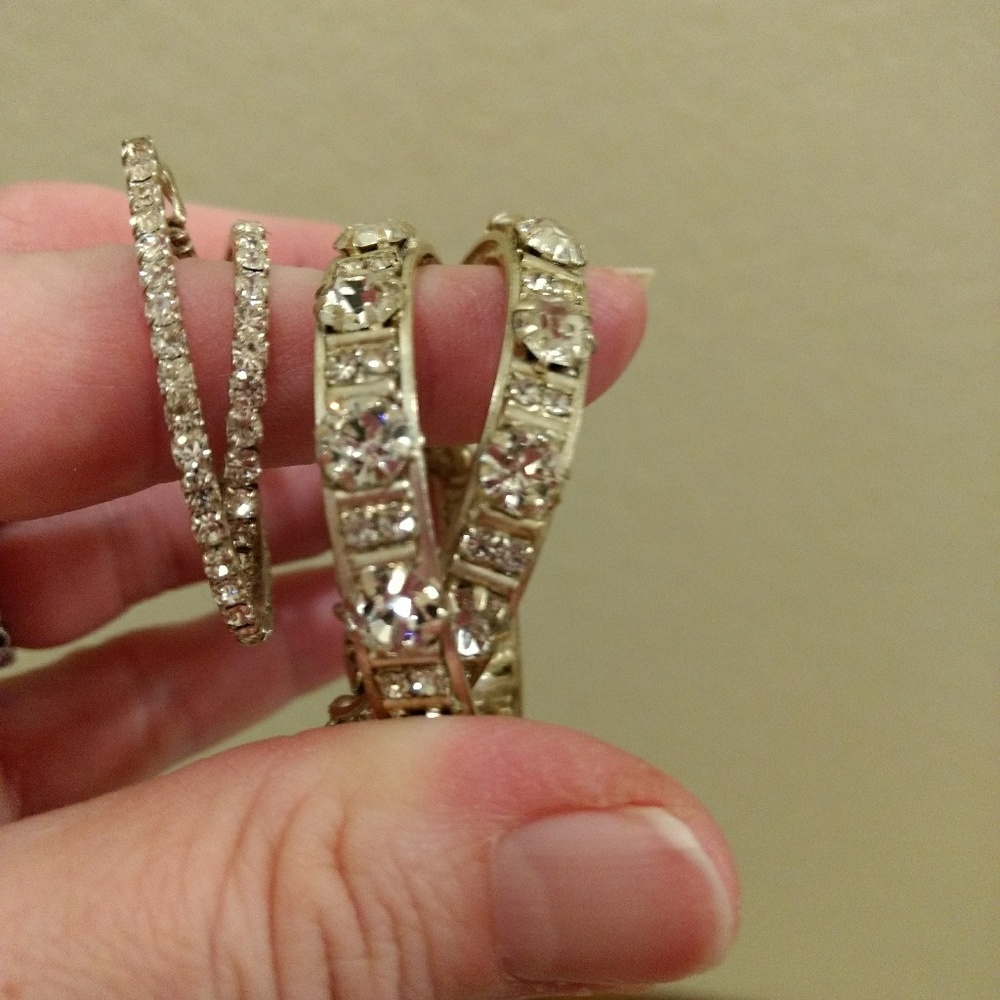 Just for fun! 2 pairs rhinestones hoop earrings